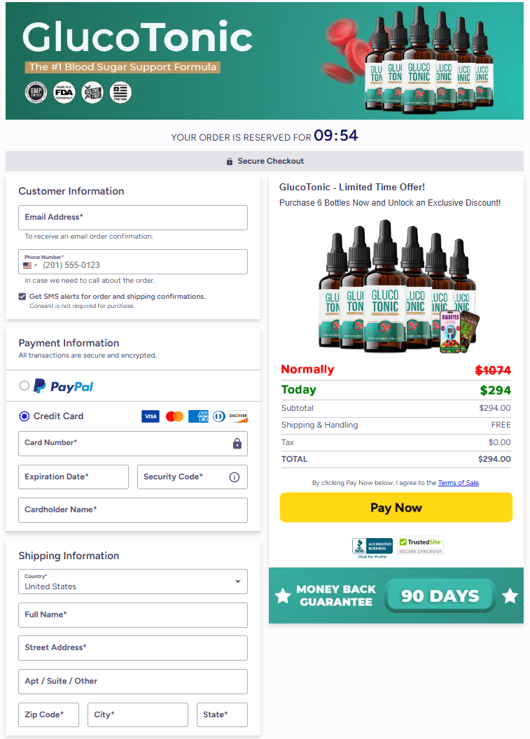 GlucoTonic order page